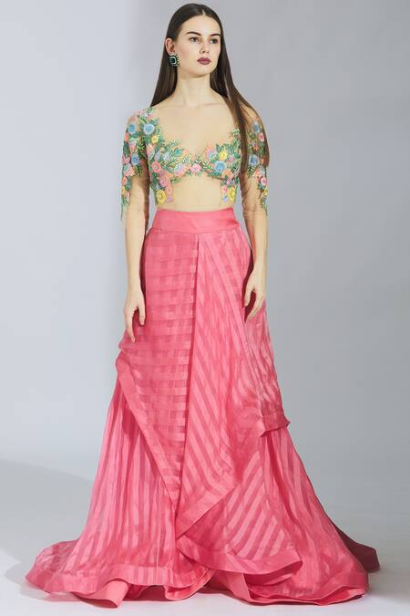 Buy_Manish Malhotra_Pink Organza Embroidered Lehenga Set_Online_at_Aza_Fashions