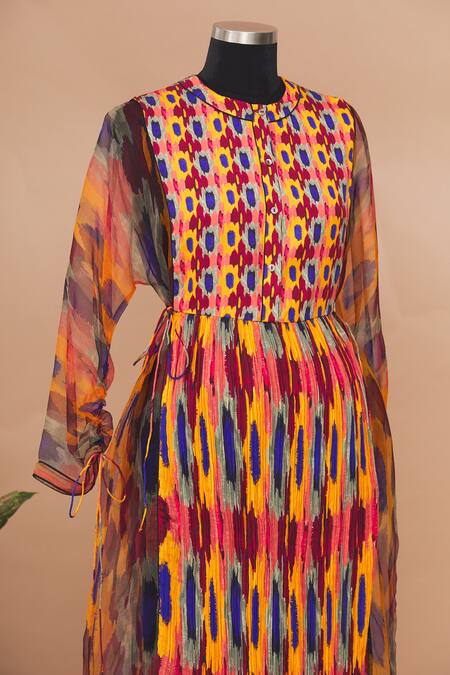 Shop_Saaksha & Kinni_Multi Color Round Pleated Long Tunic_Online_at_Aza_Fashions