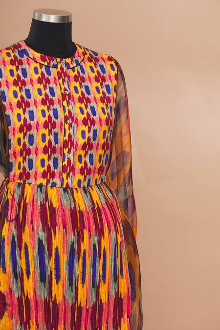 Saaksha & Kinni_Multi Color Round Pleated Long Tunic_at_Aza_Fashions