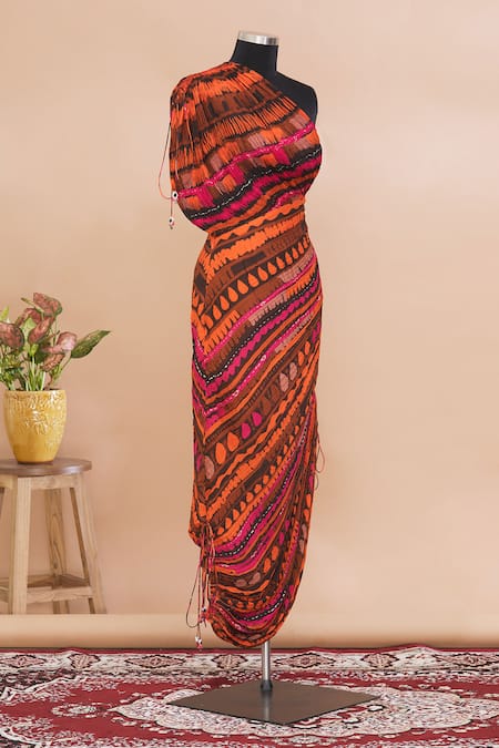 Saaksha & Kinni Multi Color One Shoulder Pleated Dress