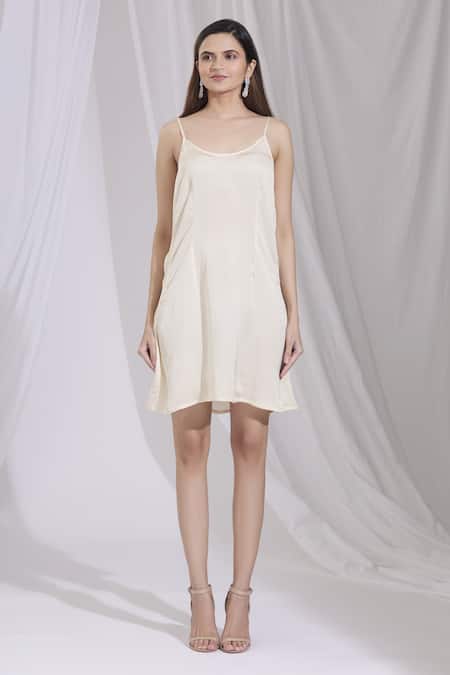Shop_Ariyana by Aza_Beige Chinon Round Cowl Draped Dress _Online_at_Aza_Fashions