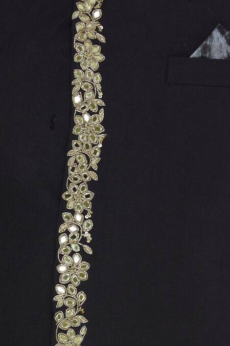 Buy_Vikram Phadnis_Black Zardozi Embroidered Bundi With Kurta And Churidar