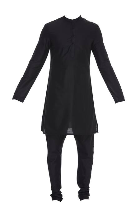 Shop_Vikram Phadnis_Black Zardozi Embroidered Bundi With Kurta And Churidar_Online_at_Aza_Fashions