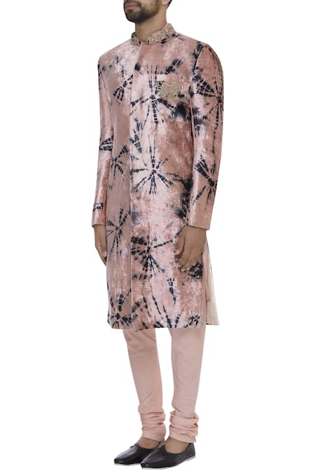 Vikram Phadnis_Peach Embroidered Sherwani Kurta Set_Online_at_Aza_Fashions