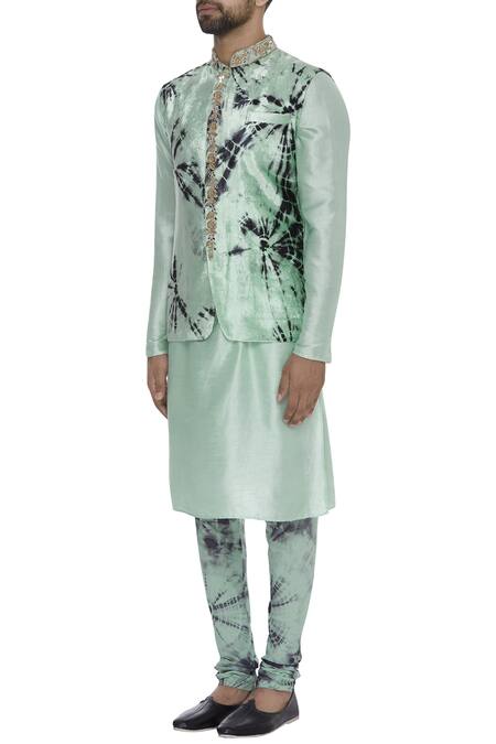 Vikram Phadnis_Green Zardozi Embroidered Bundi And Kurta Set_Online_at_Aza_Fashions