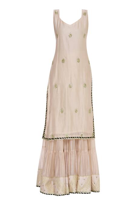 Buy_Neha Khullar_Pink Embroidery Round Gota And Sequin Kurta Sharara Set _Online_at_Aza_Fashions
