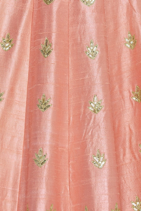 Neha Khullar_Peach Raw Silk Round Gota And Mirror Embroidered Lehenga Set _at_Aza_Fashions