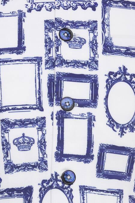 Nautanky_White Snake Mirror Frame Digital Printed Bundi _at_Aza_Fashions