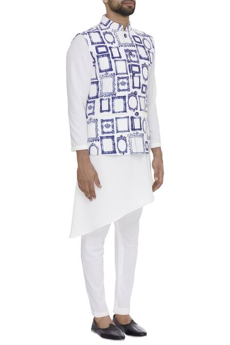 Nautanky_White Snake Mirror Frame Digital Printed Bundi _Online_at_Aza_Fashions