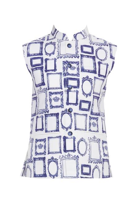 Buy_Nautanky_White Snake Mirror Frame Digital Printed Bundi _Online_at_Aza_Fashions