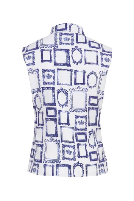 Shop_Nautanky_White Snake Mirror Frame Digital Printed Bundi _Online_at_Aza_Fashions