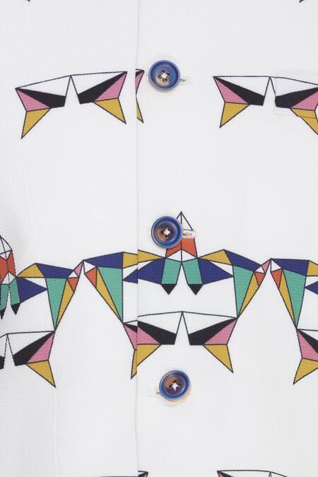 Nautanky_White Snake Geometric Digital Printed Nehru Jacket _at_Aza_Fashions