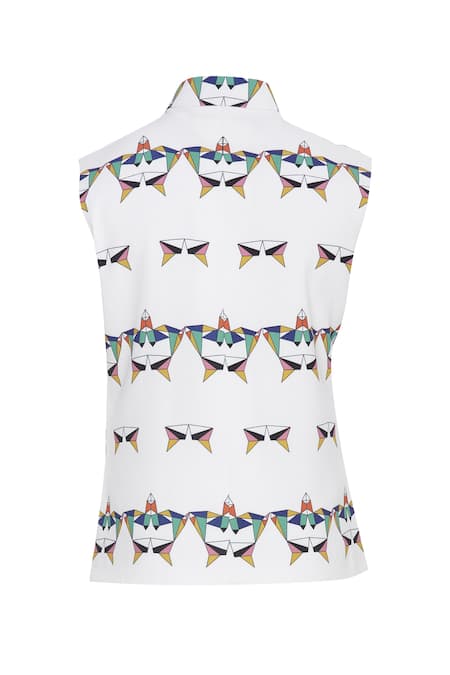 Shop_Nautanky_White Snake Geometric Digital Printed Nehru Jacket _Online_at_Aza_Fashions