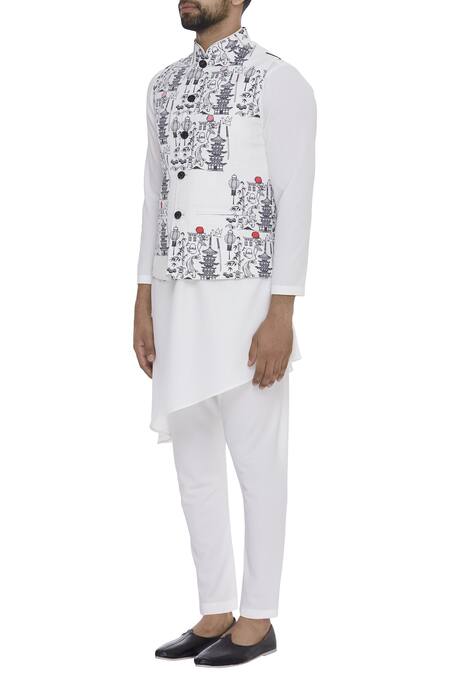 Nautanky_Black Snake Doodle Digital Printed Nehru Jacket _Online_at_Aza_Fashions