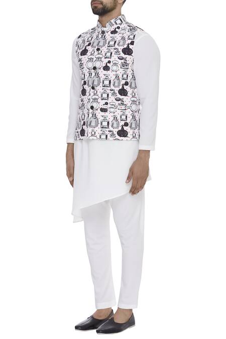 Nautanky_Black Snake Perfume Bottle Digital Printed Nehru Jacket  _Online_at_Aza_Fashions