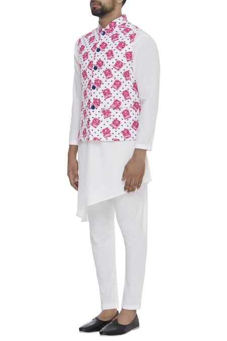 Nautanky_White Snake Printed Bundi _Online_at_Aza_Fashions