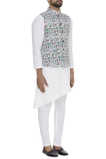 Nautanky_Blue Snake Floral Jaal Digital Printed Nehru Jacket _Online_at_Aza_Fashions