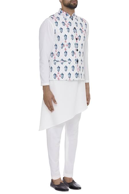 Nautanky_Blue Snake Digital Printed Nehru Jacket  _Online_at_Aza_Fashions