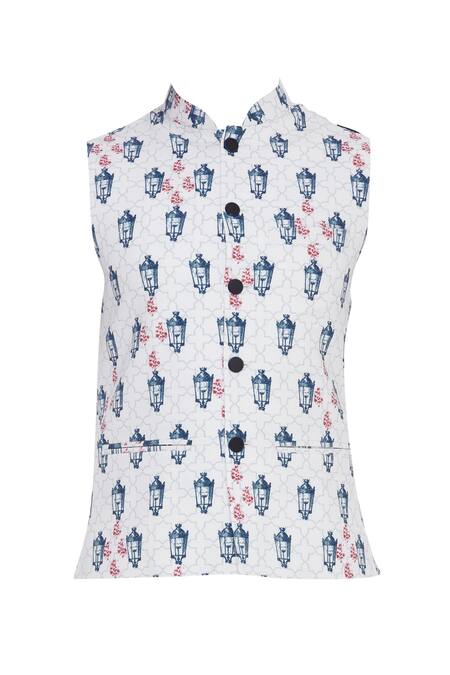 Buy_Nautanky_Blue Snake Digital Printed Nehru Jacket  _Online_at_Aza_Fashions