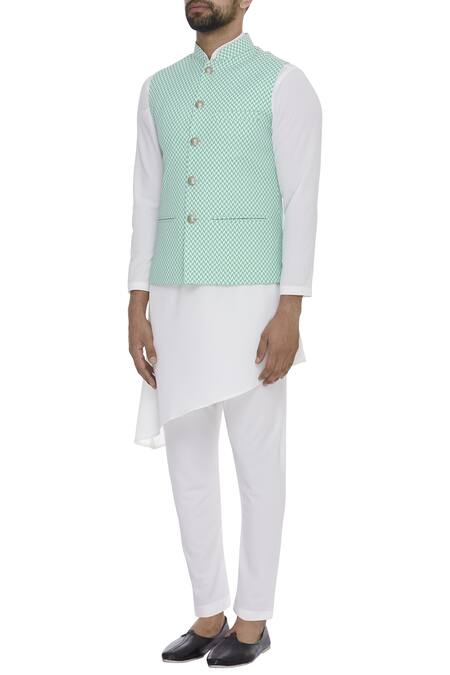 Nautanky_Green Snake Digital Printed Nehru Jacket _Online_at_Aza_Fashions