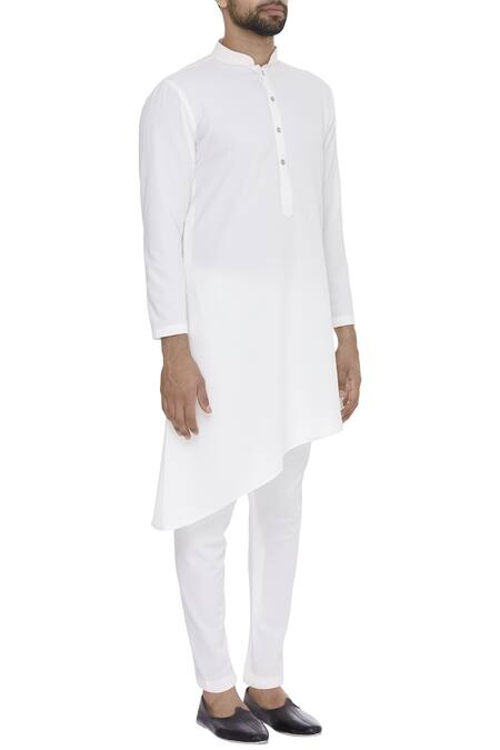 Nautanky_White Snake Asymmetric Plain Kurta Set _Online_at_Aza_Fashions
