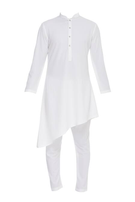 Buy_Nautanky_White Snake Asymmetric Plain Kurta Set _Online_at_Aza_Fashions