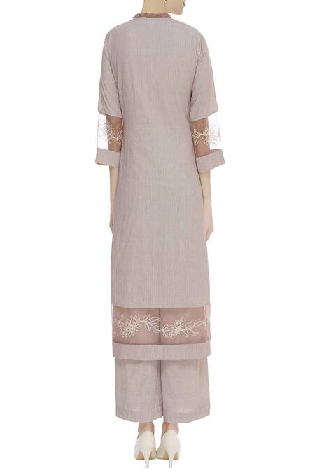 Aekatri Pink Striped Ruffle Detail Kurta Set 2