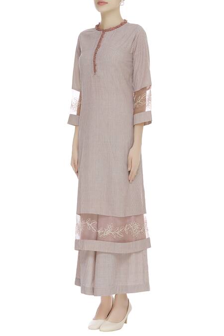 Aekatri Pink Striped Ruffle Detail Kurta Set 3
