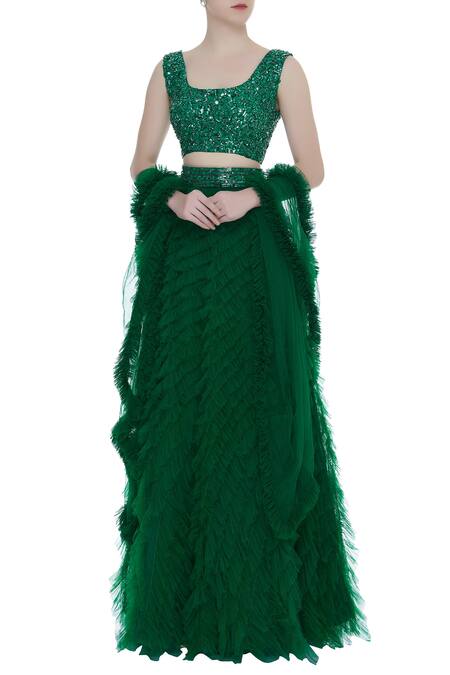 Nadine Dhody Green Ruffle Lehenga Set