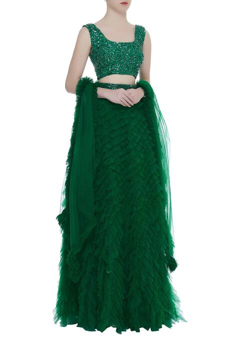 Nadine Dhody_Green Ruffle Lehenga Set_Online_at_Aza_Fashions