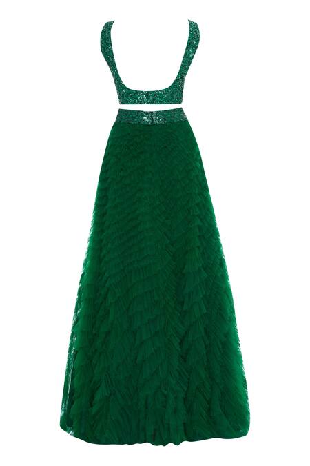 Shop_Nadine Dhody_Green Ruffle Lehenga Set_Online_at_Aza_Fashions