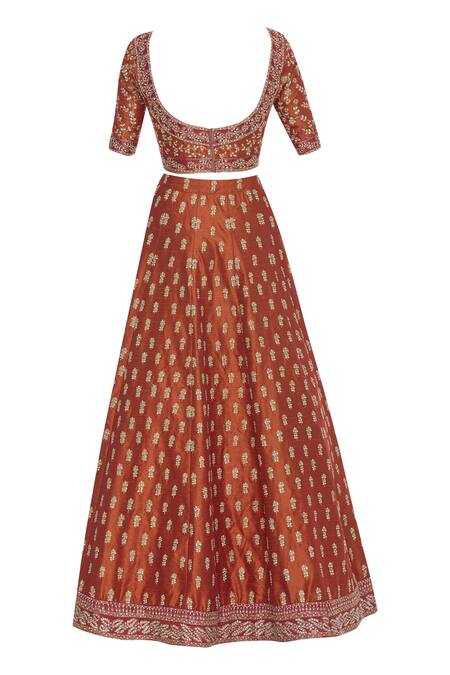 Shop_Vandana Sethi_Orange Round Embroidered Bridal Lehenga Set_Online_at_Aza_Fashions