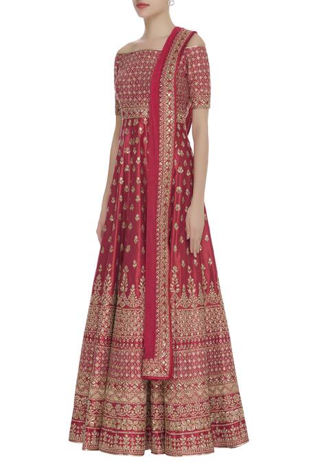 Vandana Sethi_Red Embroidered Anarkali With Dupatta _Online_at_Aza_Fashions