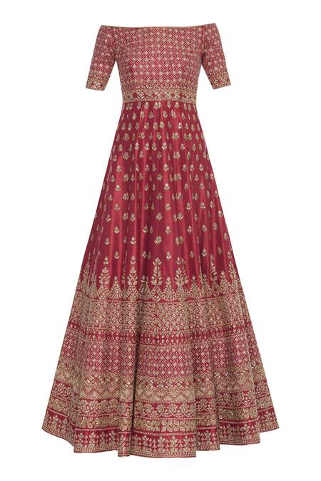 Buy_Vandana Sethi_Red Embroidered Anarkali With Dupatta _Online_at_Aza_Fashions