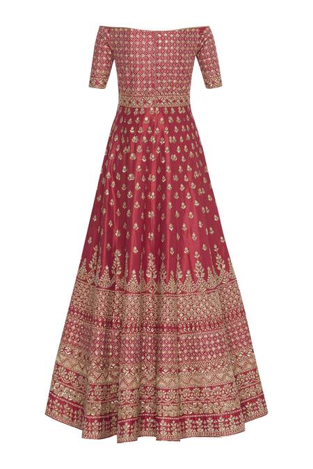 Shop_Vandana Sethi_Red Embroidered Anarkali With Dupatta _Online_at_Aza_Fashions