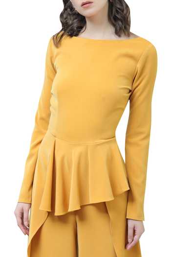 Swatee Singh_Yellow Peplum Jumpsuit_Online_at_Aza_Fashions