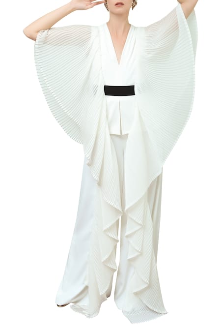 Swatee Singh White Crepe Ruffled Jumpsuit