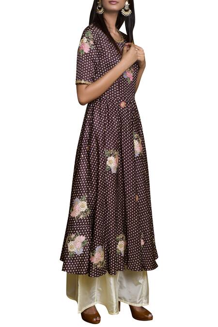 Swati Vijaivargie_Brown Round Embroidered Long Tunic_Online_at_Aza_Fashions