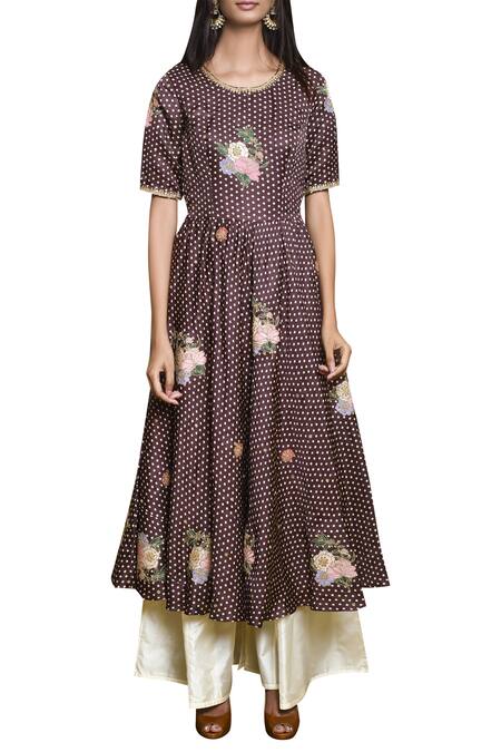 Buy_Swati Vijaivargie_Brown Round Embroidered Long Tunic_Online_at_Aza_Fashions