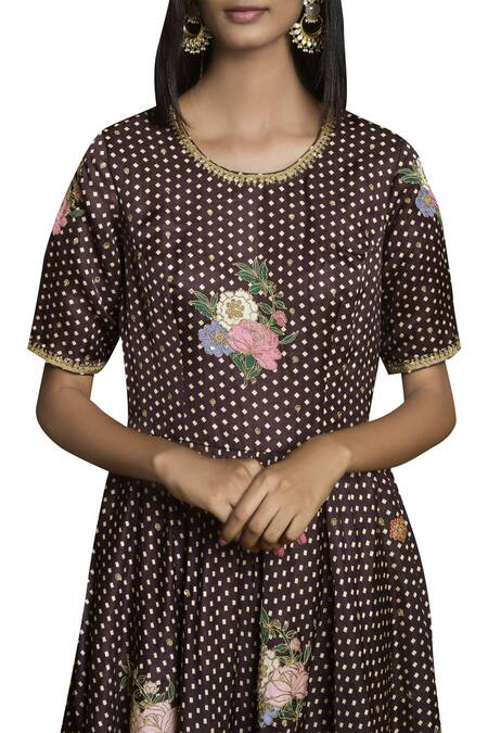 Shop_Swati Vijaivargie_Brown Round Embroidered Long Tunic_Online_at_Aza_Fashions