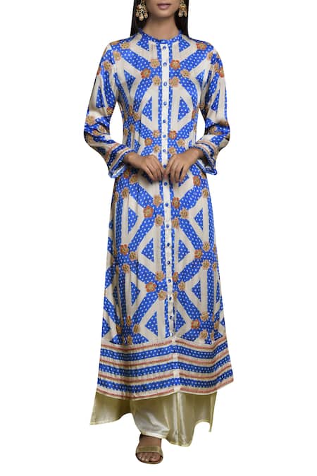 Shop_Swati Vijaivargie_Blue Round Embroidered Long Kurta  _Online_at_Aza_Fashions