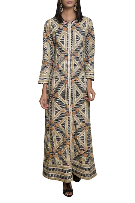 Buy_Swati Vijaivargie_Black Round Embroidered Long Kurta _Online_at_Aza_Fashions