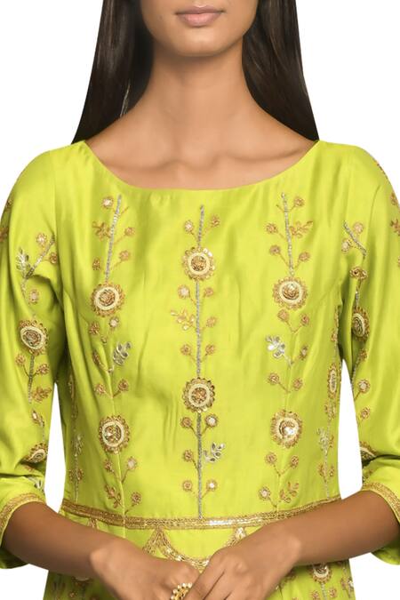 Swati Vijaivargie_Green Round Chanderi Kurta Skirt Set_at_Aza_Fashions