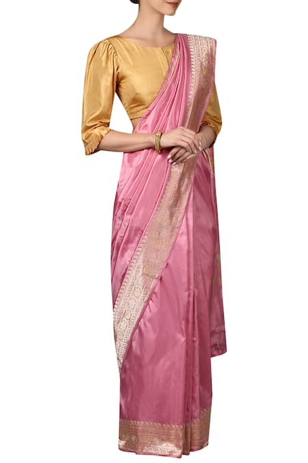 Ohfab Pink Handwoven Mulberry Silk Saree