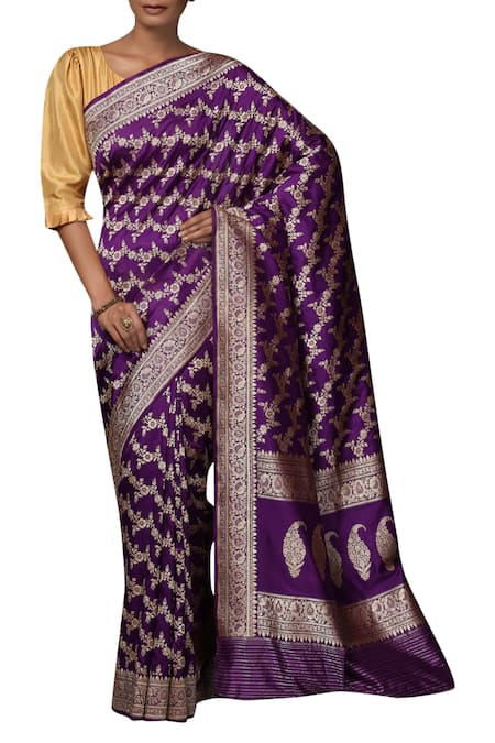 Ohfab Purple Handwoven Mulberry Silk Saree