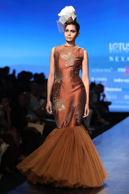 Nitin Bal Chauhan Embroidered Mermaid Gown 
