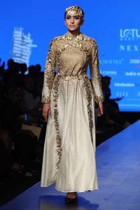 Nitin Bal Chauhan Chanderi Silk Embellished Gown 