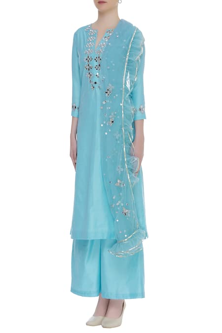 Preeti S Kapoor_Blue Round Chanderi Kurta Set _Online_at_Aza_Fashions