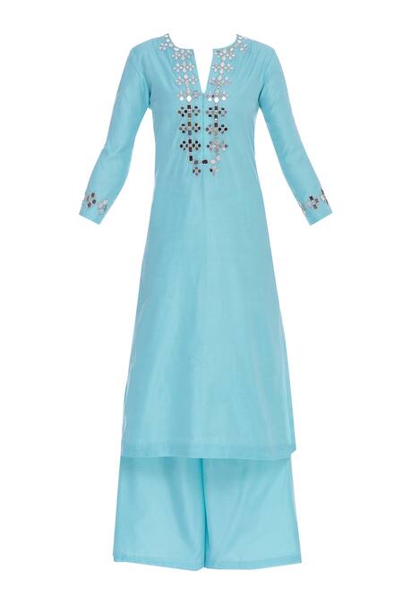 Buy_Preeti S Kapoor_Blue Round Chanderi Kurta Set _Online_at_Aza_Fashions
