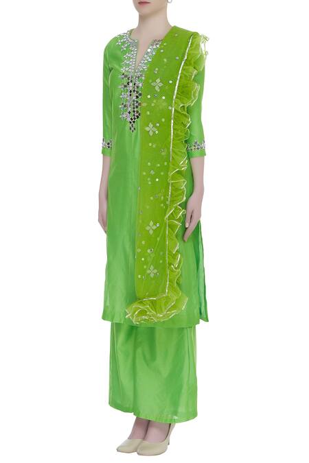 Preeti S Kapoor_Green Round Embroidered Kurta Palazzo Set _Online_at_Aza_Fashions